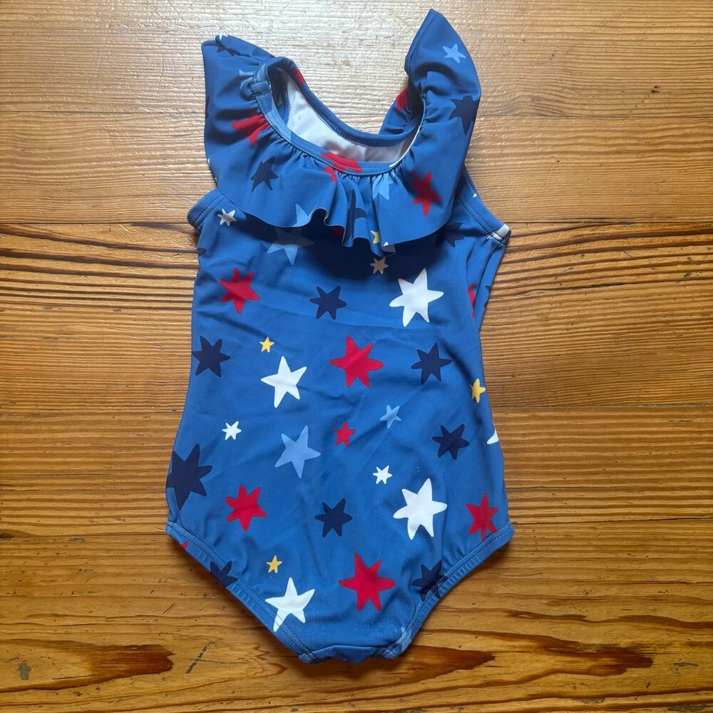 Hanna Andersson blue red star patriotic ruffle one piece swimsuit‎ SIZE 2T
